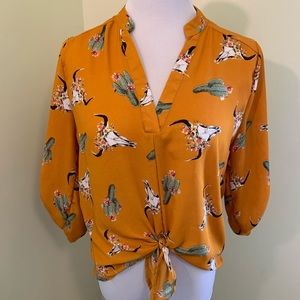 Cattle skull/Cactus 3/4 sleeve blouse